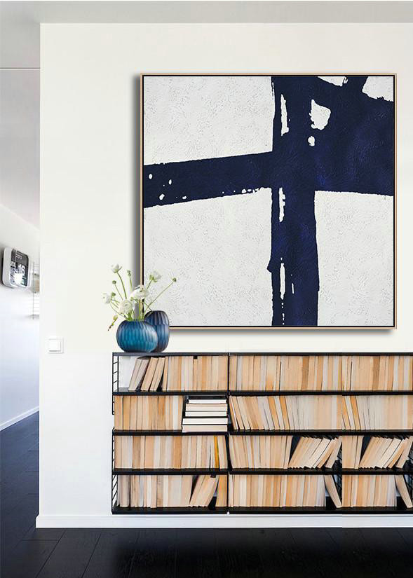 Extra Large 72" Acrylic Painting,Hand Painted Navy Minimalist Painting On Canvas,Contemporary Artwork #W8A5